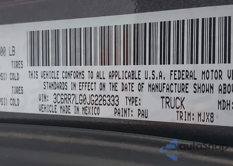 2018 Ram 1500 from USA, damaged, VIN 3C6RR7LG0JG226333